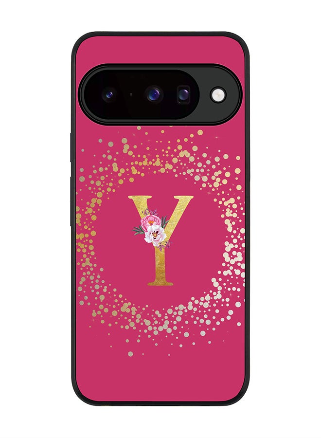 For Google Pixel 10 Case,Slim fit Camera Protection, Shockproof Thin Phone cover  - Custom Monogram Floral - Y ( Deep Pink )